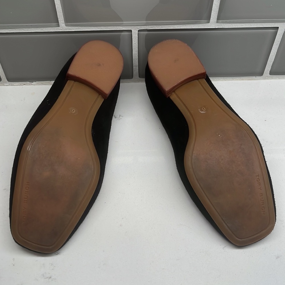 Tory Burch Black Suede Logo Slip-On Loafers - Picture 5 of 8